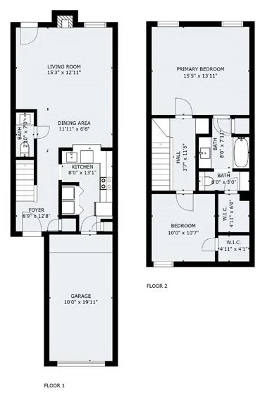 B1 floor plan: 2 Bed, 1.5 Bath, 1,100 sq ft